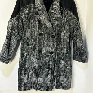 Vintage Pure Wool Black and Gray Double-Breasted Coat
